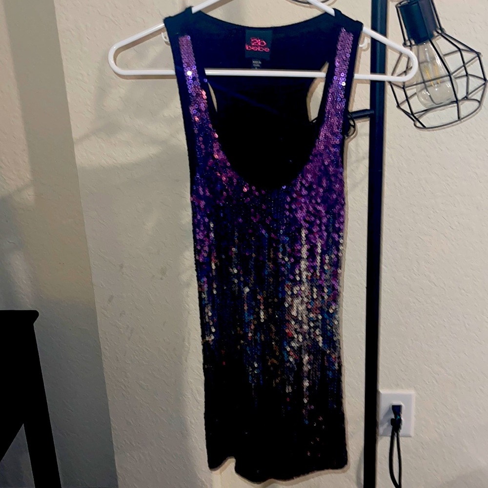 Adorable tank dress or long tank by 2BEBE size small. Very shimmery